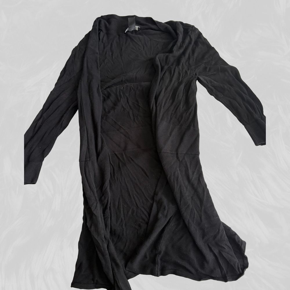 White House Black Market Black Long Open Front Cardigan Duster Size M